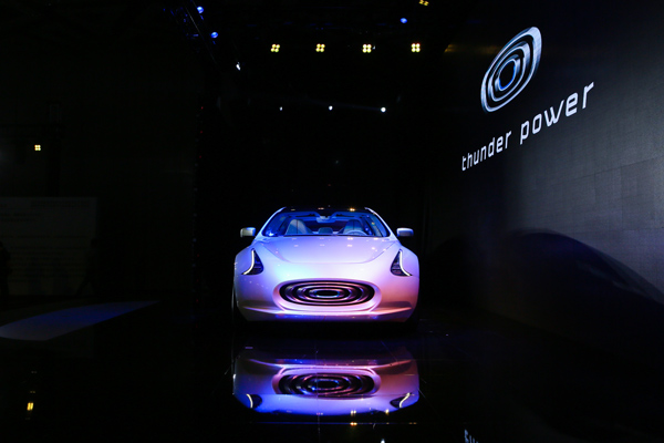 Thunder Power shows its prototype sedan on May 23 in Beijing. (Photo provided to chinadaily.com.cn)