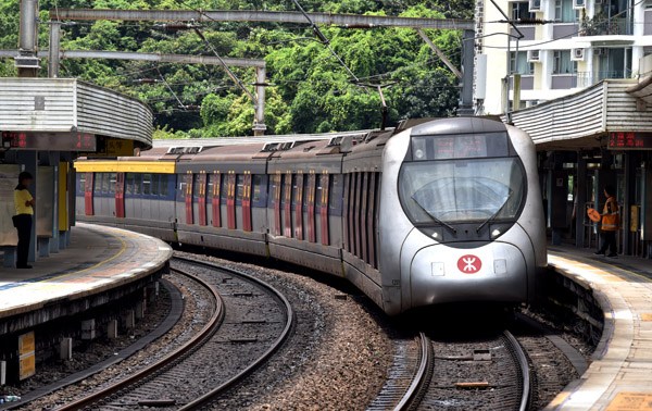 An MTR train approaches University Station in Hong Kong.Wang Xin / Xinhua