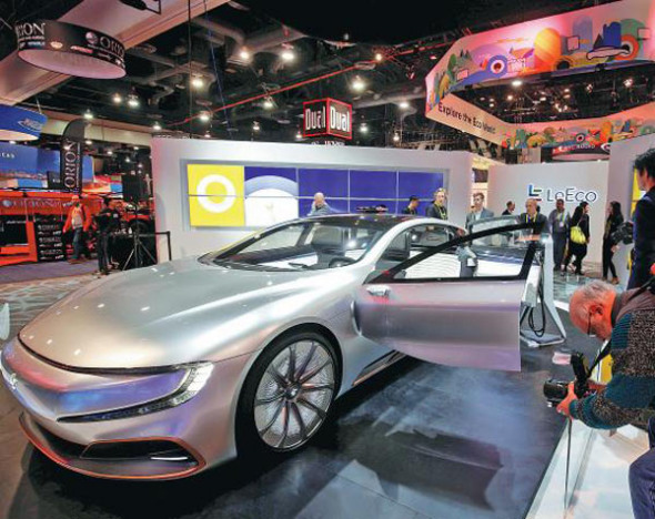 The LeSee Pro electric concept vehicle by LeEco is displayed during the 2017 CES in Las Vegas, the United States. (Photo by Steve Marcus/For China Daily)