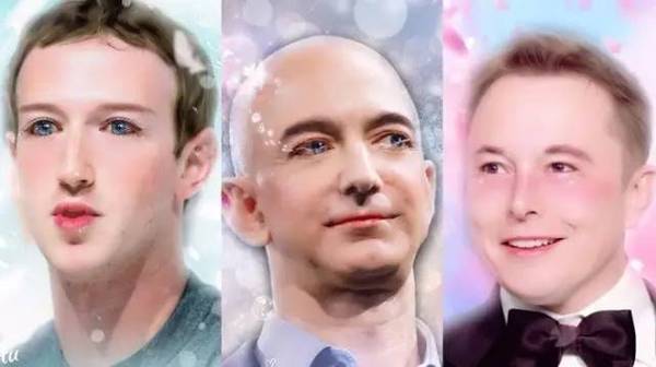 A combination of photos show the faces photographed by photo-editing app Meitu of Facebook founder Mark Zuckerberg, Amazon founder Jeff Bezos and SpaceX founder Elon Musk (from left to right). (Photo/via Meitu)
