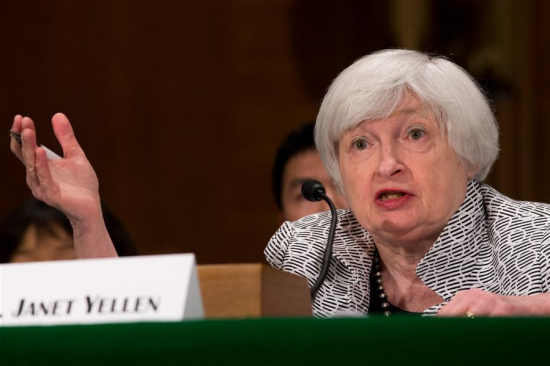 U.S. Federal Reserve chairwoman Janet Yellen testifies at a hearing before the Senate Banking, Houseing and Urban Affairs Committee on Capitol Hill in Washington D.C., the United States, on July 13, 2017. (Xinhua/Ting Shen)