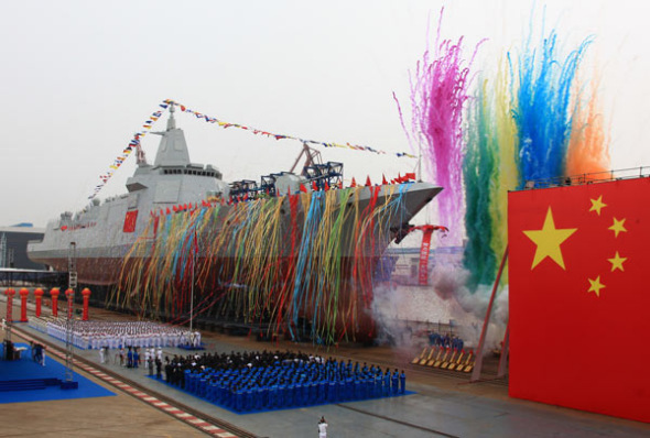 China State Shipbuilding Corp recently launched the nation's largest and mightiest destroyer, the first in the Type 055 class, at its Jiangnan Shipyard in Shanghai. This type of ship is a new 10,000-ton destroyer that has been independently developed by China. (Photo/Xinhua)