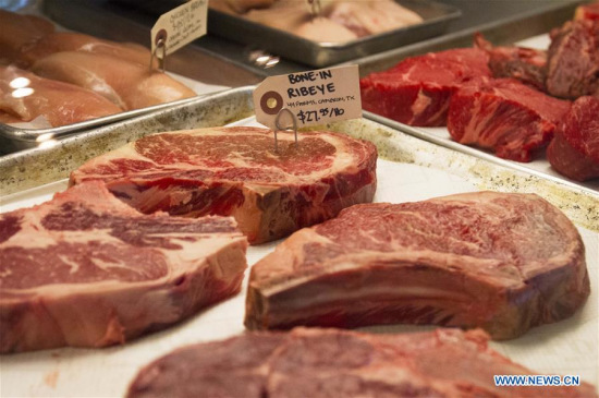 Photo taken on July 14, 2017 shows locally sourced beef from Texas at a local market in Houston, the United States.  (Xinhua/Yi-Chin Lee)