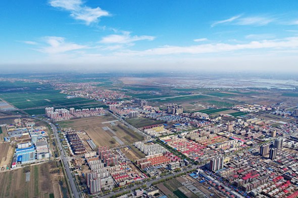 Aerial photo taken on April 1, 2017 shows Anxin county, North China's Hebei province.Photo/Xinhua