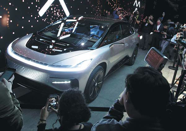 The U.S.-based Faraday Future unveils its prototype EV FF91 at the Consumer Electronics Show in Las Vegas in January. (Provided to China Daily)