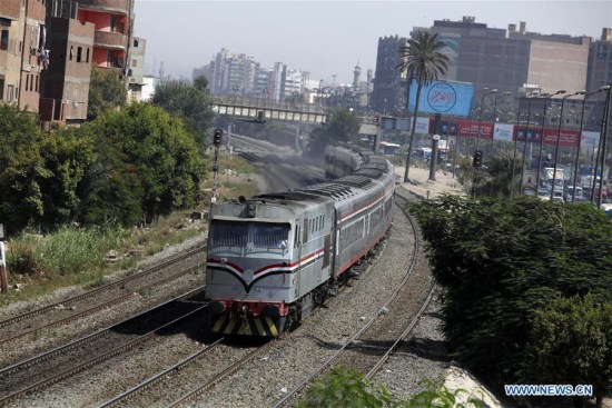 A train runs along old railway network in Cairo, Egypt, Aug. 13, 2017. Head of Egyptian Transport Association (ETA) Mohammed Shehata said on Sunday that China can be a main player in developing Egypt's railway system. (Xinhua/Ahmed Gomaa)