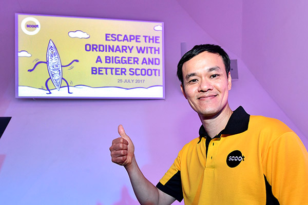 Lee Lik Hsin, CEO of Scoot Airways, soon after announcing the merger of Scoot and Tigerair on July 25, 2017. (Photo provided to China Daily)