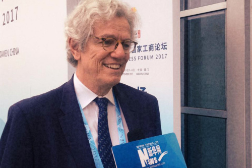 Paulo Nogueira Batista Jr., vice president of the New Development Bank(NDB), receives an interview with the Xinhuanet on the sidelines of the BRICS Business Forum in Xiamen, southeast China's Fujian Province, Sept. 3, 2017. (Xinhuanet/Huang He)