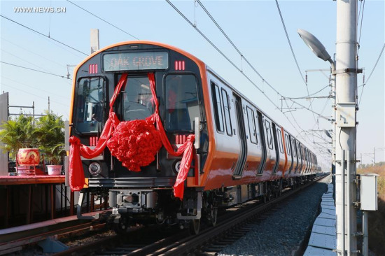 The first China-made subway cars tailored for Boston's orange line roll off the production line in Changchun, capital of northeast China's Jilin Province, Oct. 16, 2017.(Xinhua/Duan Xu)