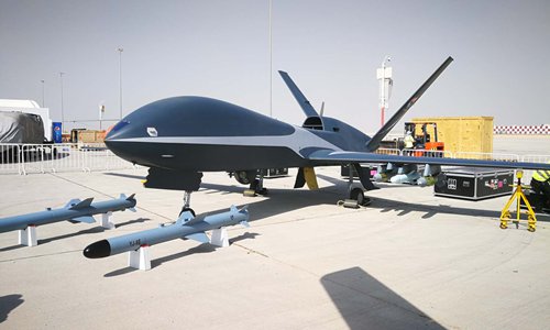 A Chinese-produced Cloud Shadow UAV debuts at the Dubai International Air Show. (Photo/Courtesy of AVIC)