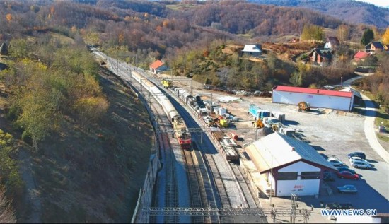 File photo taken on May 26, 2017 shows a passenger train passing the Kolasin station in Montenegro. A ceremony was held here on Dec. 21 in Podgorica, capital of Montenegro, to celebrate the completion of Kolasin-Kos railway rehabilitation project by China Civil Engineering Construction Corporation (CCECC). (Xinhua/CCECC)