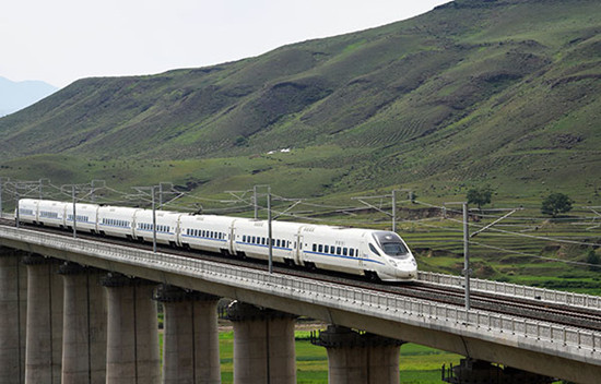 A high-speed train heads to Ulanqab from Hohhot in the Inner Mongolia autonomous region in August, marking the openning of the region's first high-speed railway. Photo by Tang Zhe/For China Daily