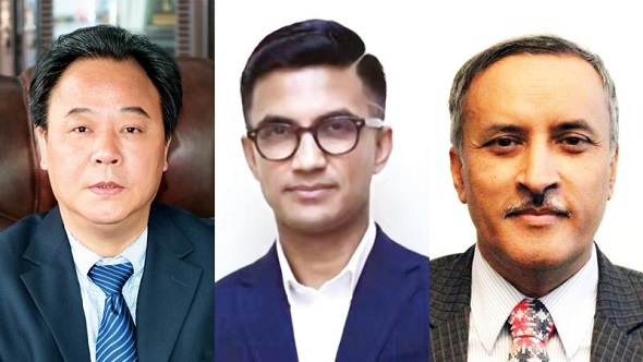 From left: Ye Xinping, chairman, Hunan Construction Engineening Group, China; Sujit Acharya, chairperson, Energy Development Council, Nepal; Leela Mani Paudyal, Nepals Ambassador to China. (Photo provided to China Daily)
