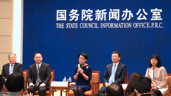 Five top scientists from the fields of geological engineering, biomedical research and manufacturing industry attend a press conference hosted by the State Council Information Office, Jan. 24, 2018. (Photo/Screenshot from CGTN)