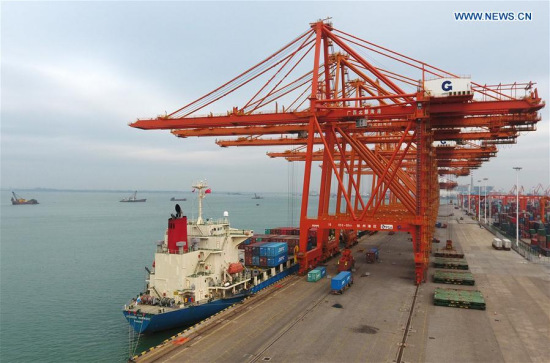 The Qinzhou Port is seen in Qinzhou City, south China's Guangxi Zhuang Autonomous Region, Jan. 10, 2018. (Xinhua/Lu Boan)