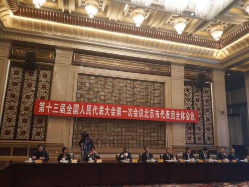 Ten deputies for the Beijing delegation to the 13th National People's Congress receive interviews on March 8, 2018 in Beijing. (Photo by Song Jingli /chinadaily.com.cn)