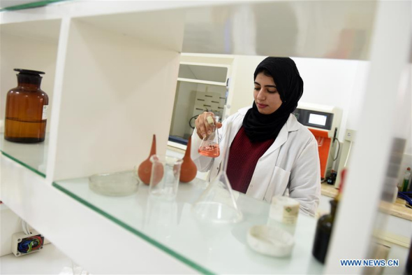 A chemist works in the lab of China's New Hope Group factory in Beheira province, Egypt, on March 13, 2018. Occupying a vast area of 29,000 square meters in Beheira province north of the Egyptian capital Cairo, the newly-established factory of China's agribusiness giant New Hope Group tells a good story about the growing ties between the two countries. (Xinhua/Zhao Dingzhe)