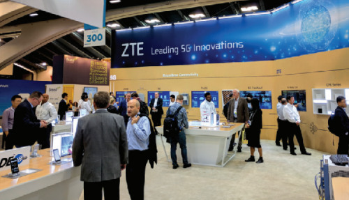 Visitors drop by ZTE's booth at the MWC Americas 2017 on Wednesday in San Francisco. (LIA ZHU / CHINA DAILY)