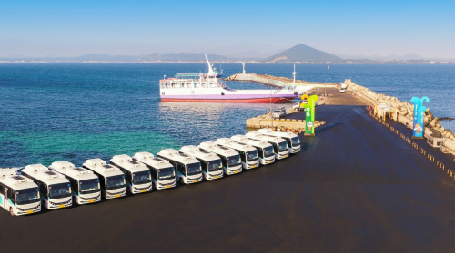 BYD launched Northeast Asia's largest fully electric bus fleet in Jeju Island, South Korea. (Photo courtesy of BYD)