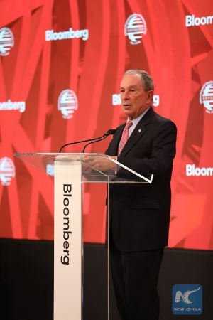 Michael Bloomberg, founder of Bloomberg L.P., speaks at the 2018 International Finance and Infrastructure Cooperation Forum in New York, the United States, on April 18, 2018. (Xinhua/Zhou Saang)