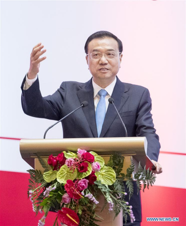 Chinese Premier Li Keqiang addresses the China-Indonesia Business Summit in Jakarta, Indonesia, May 7, 2018. (Xinhua/Wang Ye)