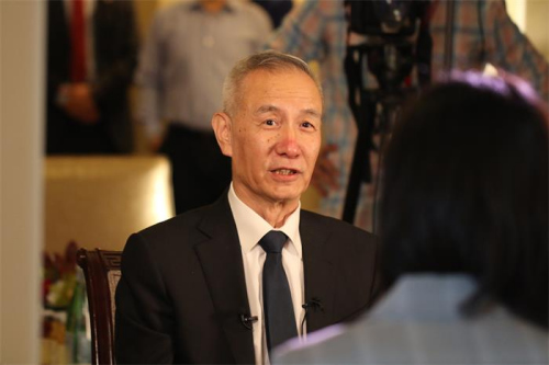 Chinese Vice-Premier Liu He, a special envoy of President Xi, talks to the media on Saturday after conducting 