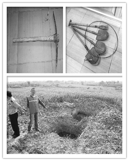 The bombing hole and tools