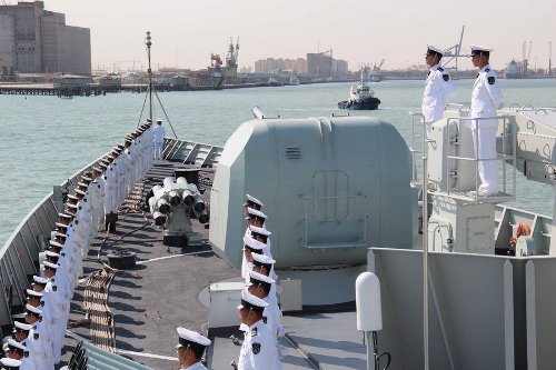One of the two China Navy vessels approaching the Shuwaikh Port