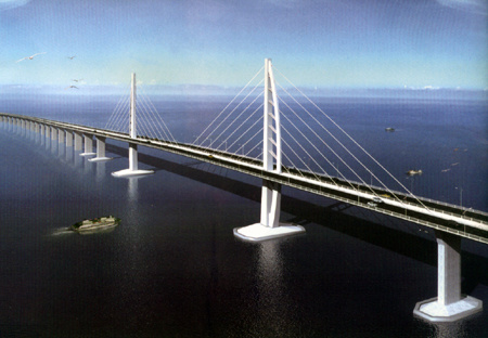 An architectural rendering of the Hong Kong-Zhuhai-Macau Bridge