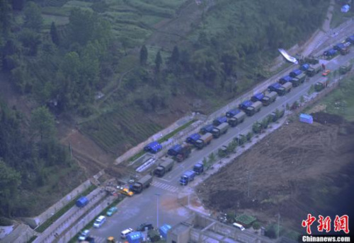 The People's Liberation Army (PLA) Air Force on Monday carried out its first airdrop operations in quake-hit southwest China to deliver food and water for thousands of homeless survivors.