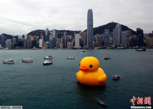 The rubber duck by Dutch conceptual artist Florentijn Hofman floats near Ocean Terminal at Hong Kongs Victoria Harbor on May 2, 2013.  