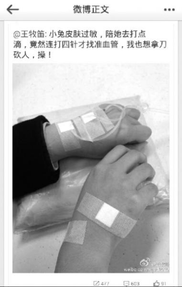 Screenshot of Wang's post on Twitterlike Weibo.com.