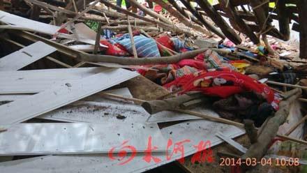The debris of the Baichuan Qinzi Kindergarten in Shihe district, Xinyang, Henan province. (Photo source: Dahe Daily)