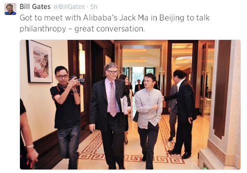 Bill Gates posts on his twitter account that he had a talk with Jack Ma about philanthropy. (Photo: screen shot from Twitter)