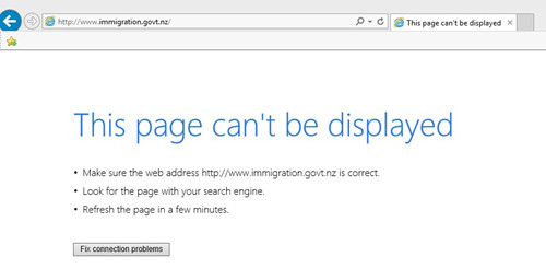 By 11:20am local time, the website of Immigration New Zealand still can't be displayed. (Photo source:skykiwi.com) 