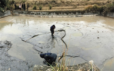 A polluted pond in Taoyuan county, Central China's Hunan province