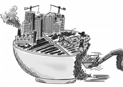 This cartoon shows the increasing land degradation in China. (CFP Photo/Chinanews.com)