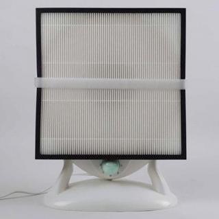 The DIY1.0 air purifier is composed of a fan, a HEPA filter and a strap. (Photo courtesy of Smart Air)