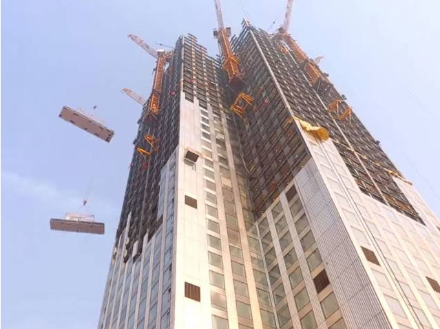 A screenshot from the footage released by Broad Group shows how a 57-story building is built in 19 days. (Photo from screenshot of YouTube) 