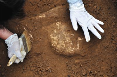 A researcher excavates part of remains of Chinese WWII soldiers buried in Myanmar. (Photo/Beijing Times)
