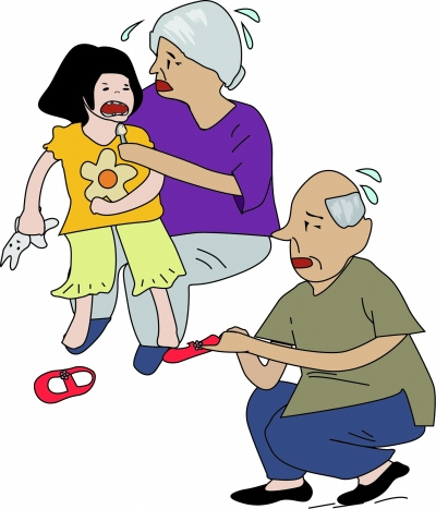 This cartoon shows a child is left to the care of her grandparents. (Photo/Wuhan Evening News)