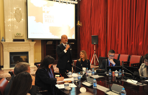 Peter Shiao, Chairman of the CHINAWEEK Organizing Committee, speaks at the press conference in Beijing, Oct 27, 2015. (Photo / Provided to Ecns.cn)