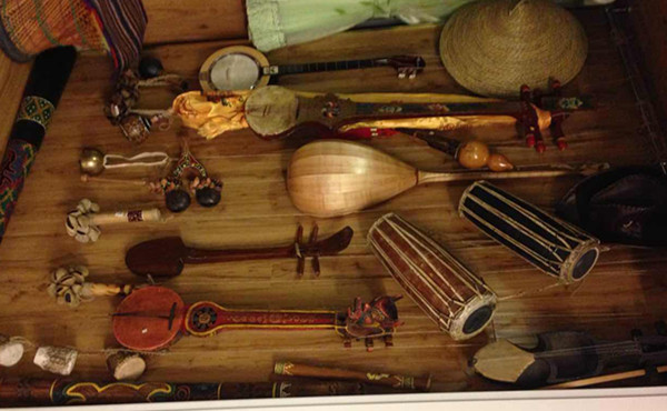 After visiting nearly 20 remote regions, Liang has collected over 100 rare musical instruments. (Photo courtesy of Liang Xu)