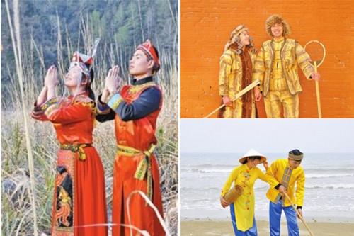 Young couple Ji Yuting and He Tao are dressed in different ethnic costumes. (Photo/Dahe Daily)