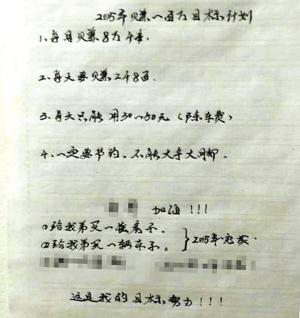 A plan drafted by a thief shows he hopes to make 840,000 yuan a month and build a hope project school. (Photo/Chongqing Times)