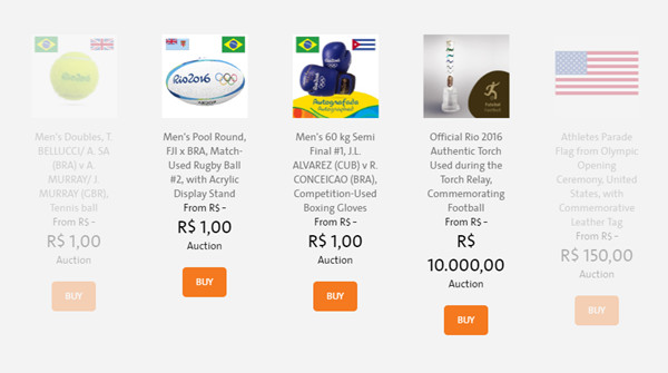 Articles are offered for sale on the official 2016 Rio Summer Olympics site. (Photo/Screen shot of rio2016.com) 