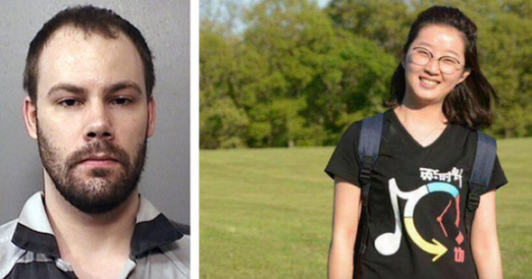 Combined file photo shows Chinese scholar Zhang Yingying (R) and suspect Brendt Christensen. 