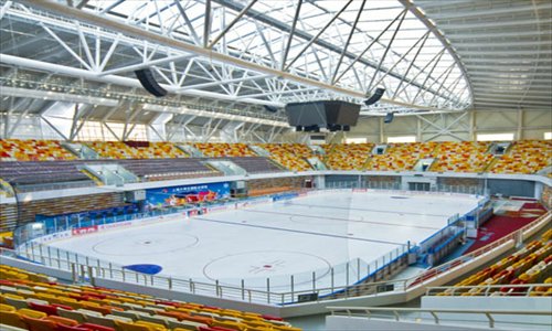 Interior of the Shanghai University Students International Ice Hockey Arena 