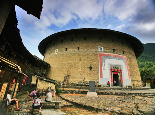 Tulou, the circular communal buildings built by local Hakka people.