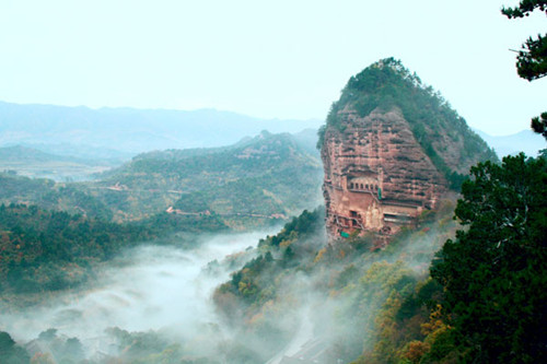 The 1,500-meter high Maiji Mountain is home to an abundance of relics dating back 1,600 years ago when Buddhism was first introduced into China. Tianshui Tourism Bureau / For China Daily